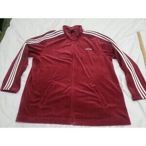 Vintage Adidas Velvet Burgundy Mens 2XL Classic Zip Track Suit Jacket